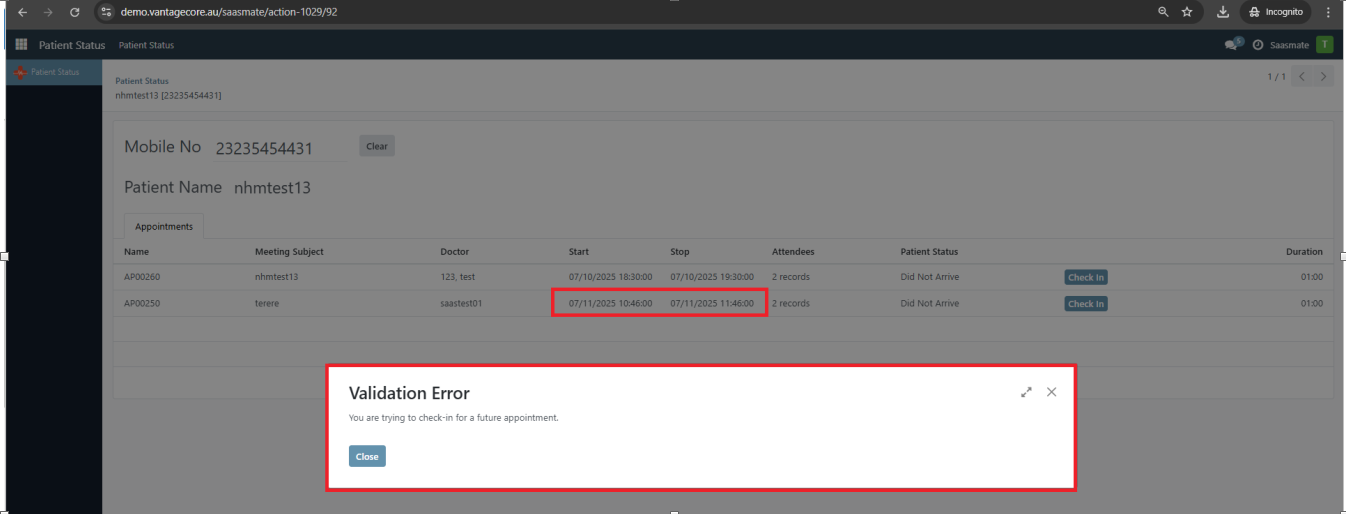 Future Appointment Warning