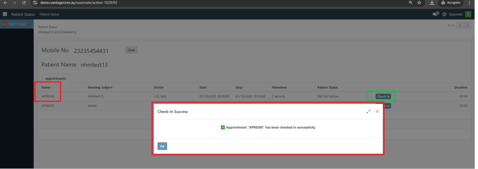 Check-in Confirmation