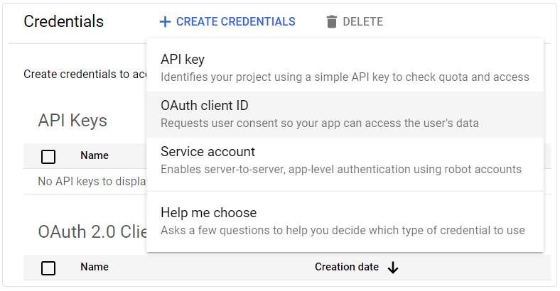 Create OAuth client ID