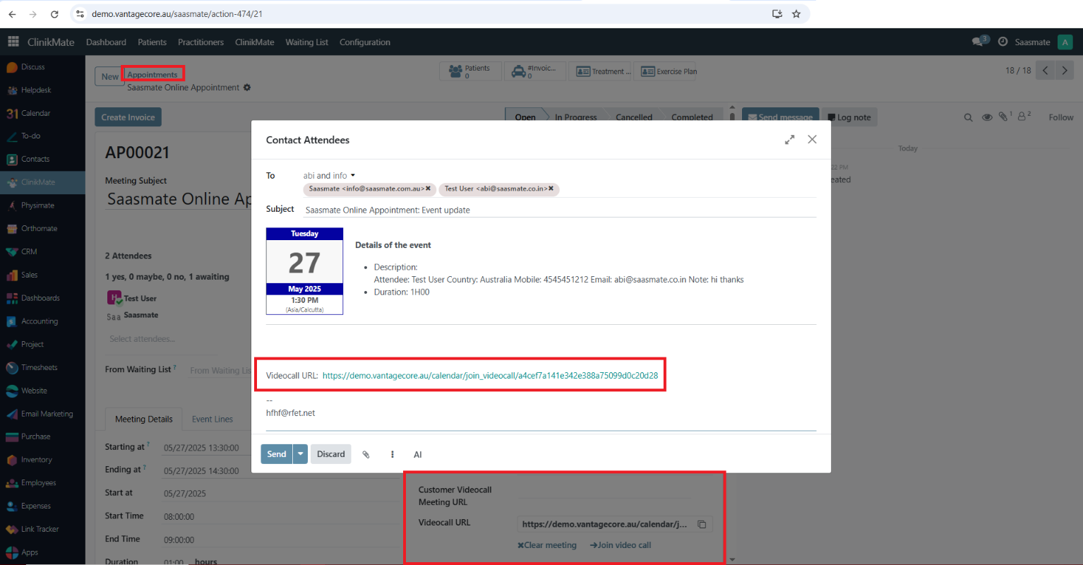 Fallback Videocall URL in Email