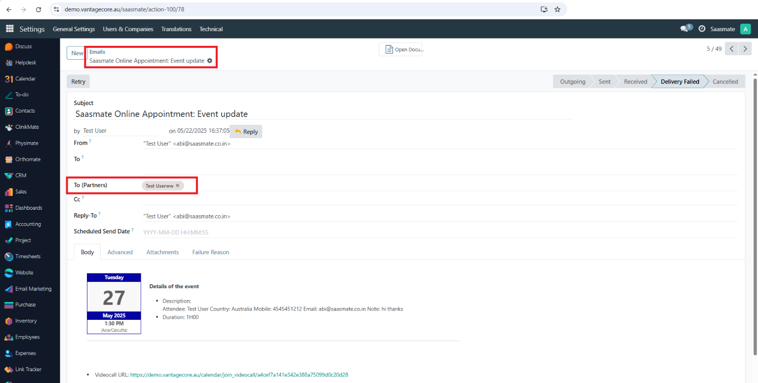 Separate Email for Attendee